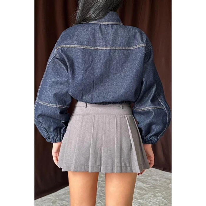 Mavi Taşlı Kısa Kot Ceket