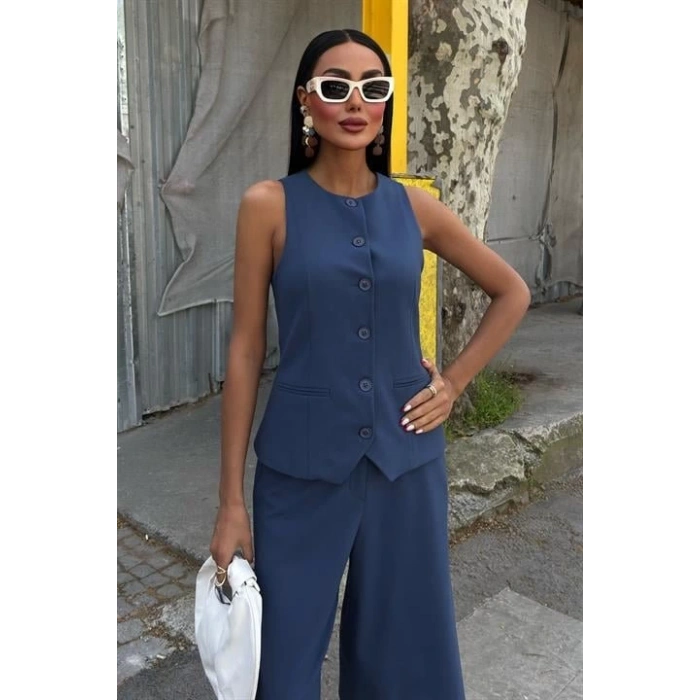 Midi Şortlu Ve Yelekli Viscon Takım 10167