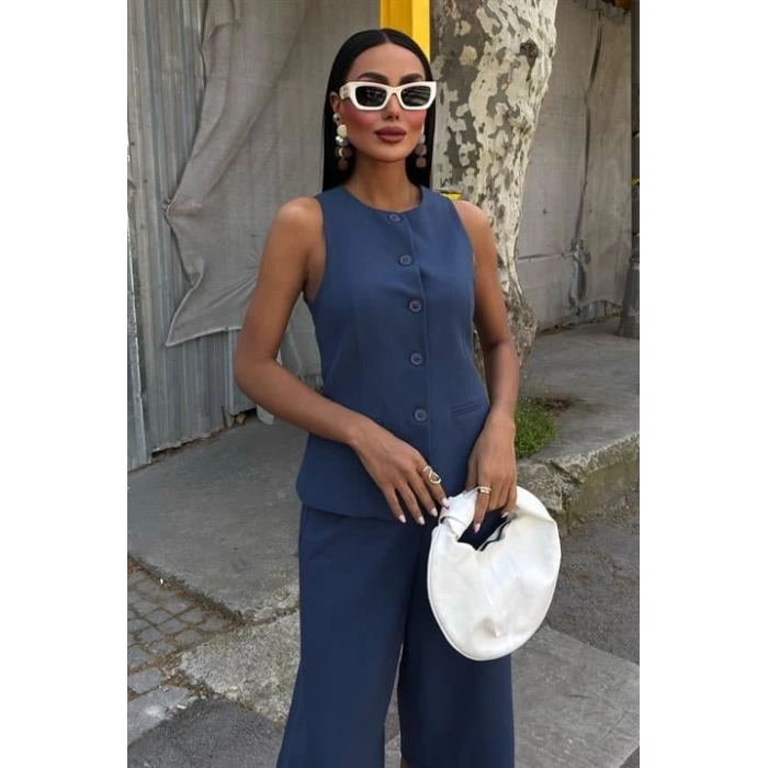 Midi Şortlu Ve Yelekli Viscon Takım 10167