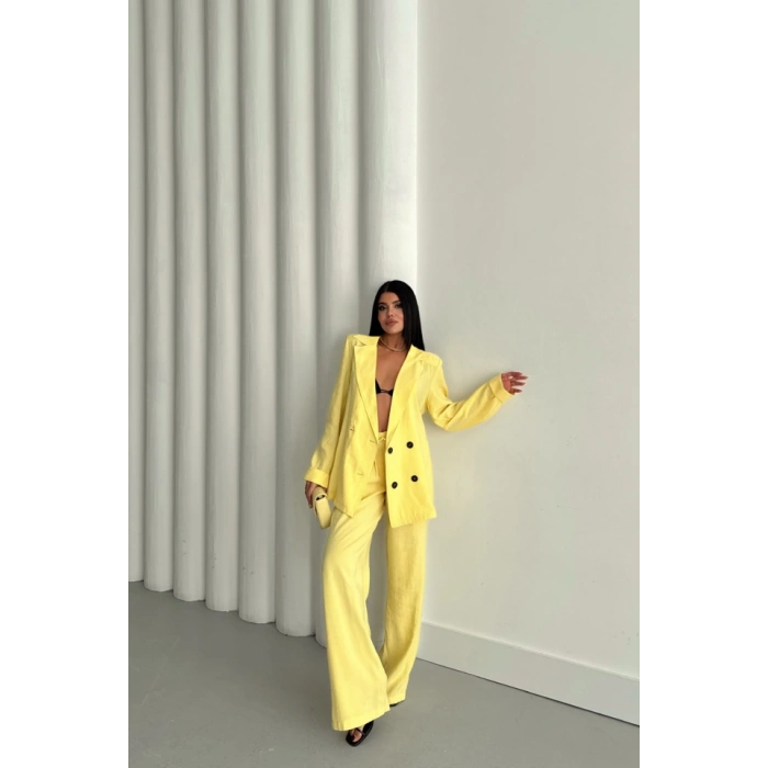 MODAL 4 DÜĞME ASTARSIZ CEKET - PANTOLON TAKIM - Sarı