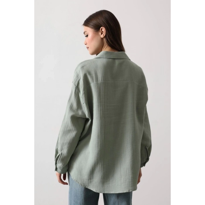 Müslin Uzun Kol Gömlek - Haki