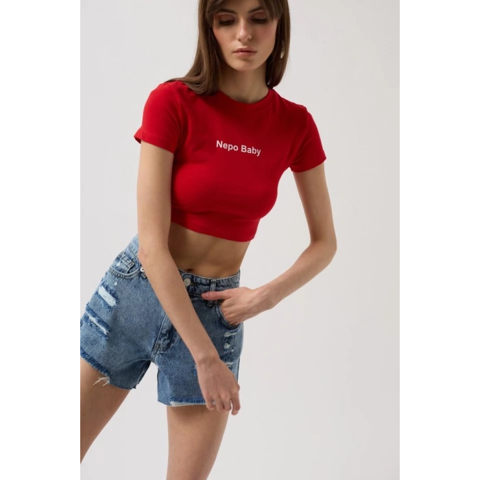Nepo Baskılı Crop T-Shirt