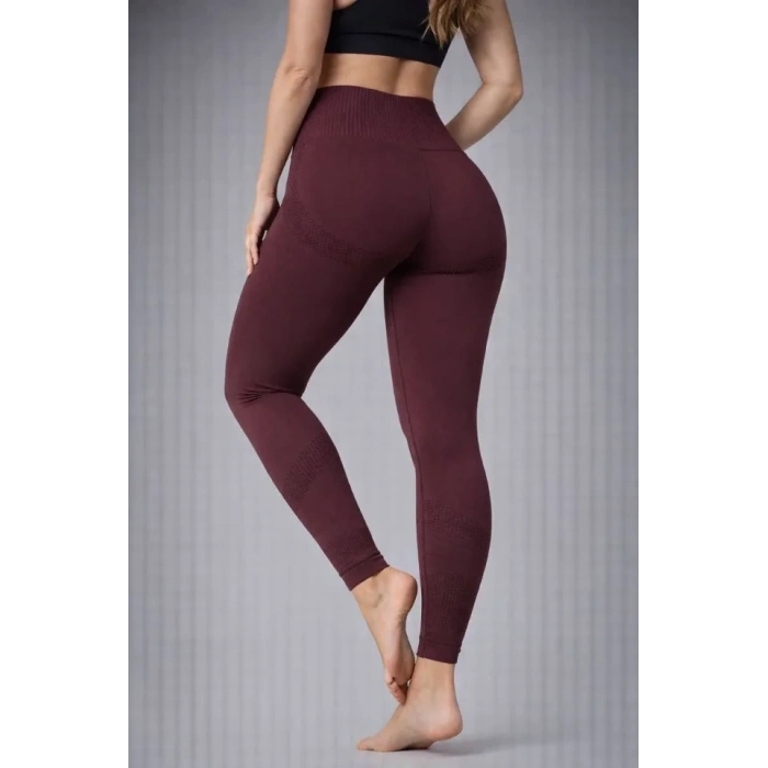 Nonofit Yüksek Bel Full Extra Toparlayıcı Likralı Ön Arka Ve Bilek Desenli Tayt - Bordo