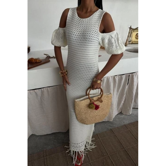 Omuz Detaylı Etek Ücü Püsküllü Triko Elbise 2862