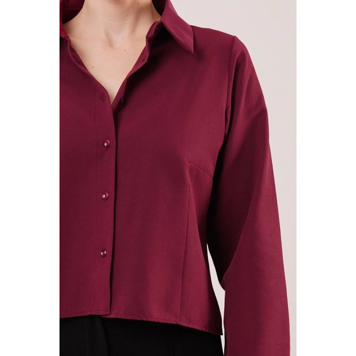 Ön Dikiş Detaylı Bordo Gömlek