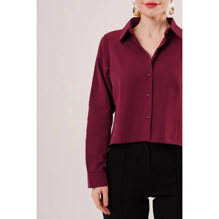 Ön Dikiş Detaylı Bordo Gömlek
