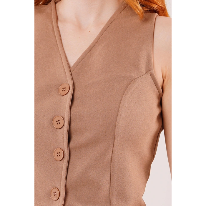 Önü Düğmeli Camel Yelek