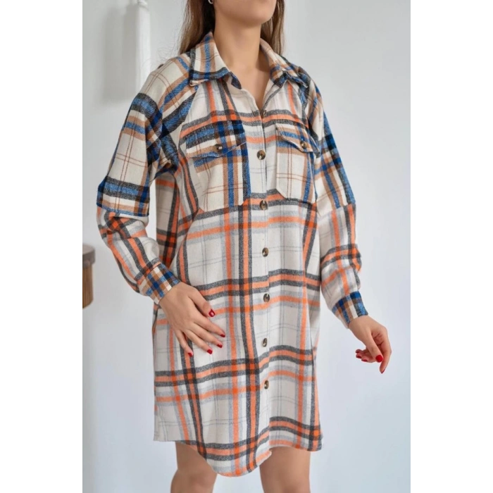 Oranj Oduncu Gömlek Elbise