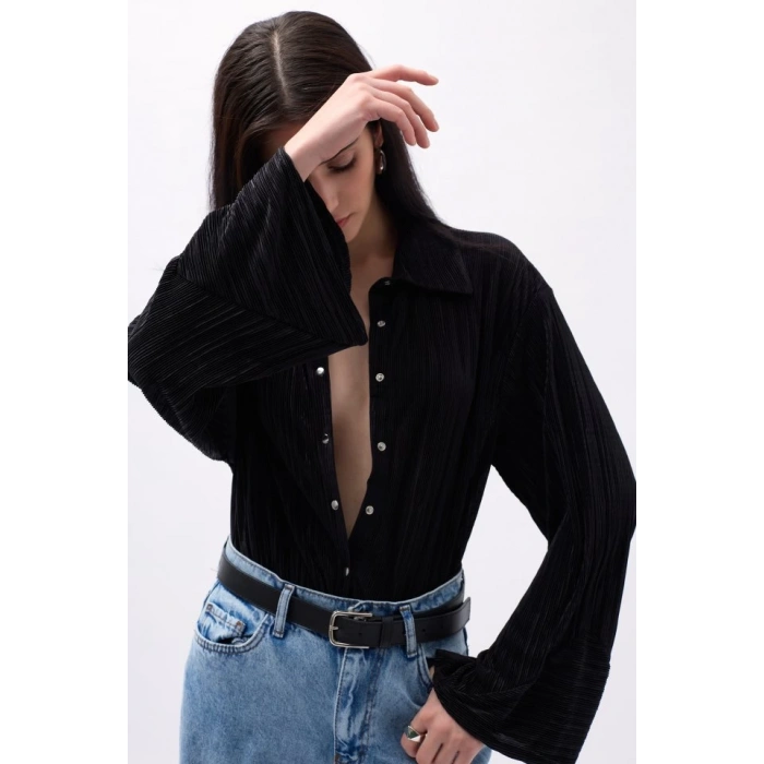 Oversize Dokulu Gömlek