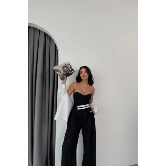 PANTOLON BEL ŞERİT DETAYLI - Siyah