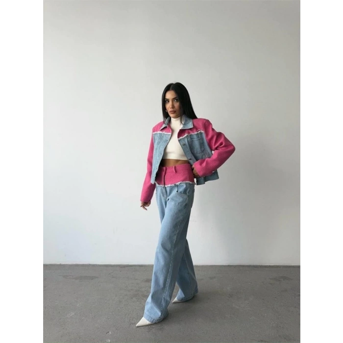 PARÇALI KOT CEKET - PANTOLON TAKIM - Fuşya