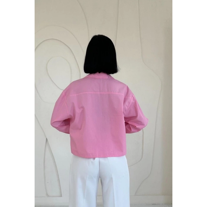 Pembe Fleto Cepli Poplin Gömlek