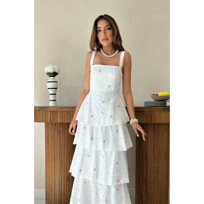 Pembe Kat Kat Arkası Bağlamalı Elbise