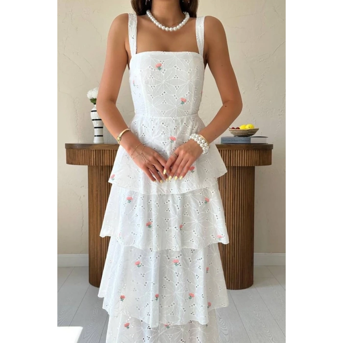 Pembe Kat Kat Arkası Bağlamalı Elbise