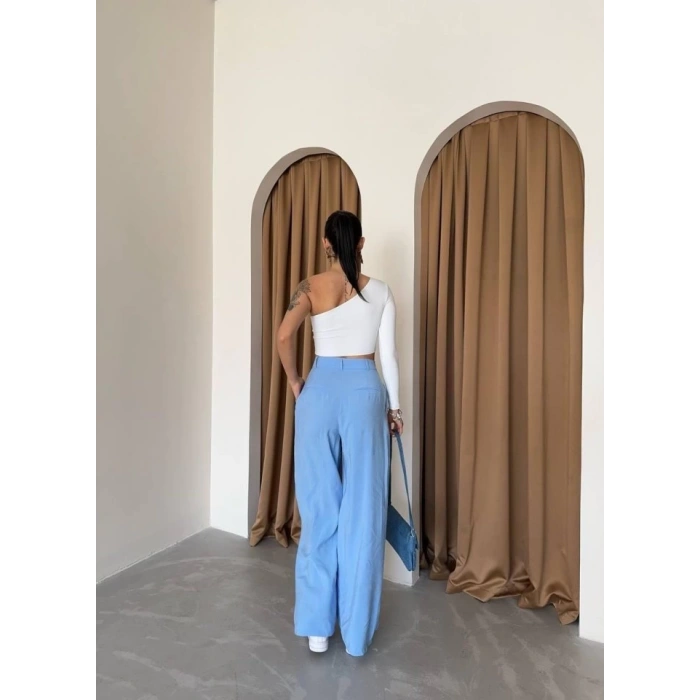 PİLE VE CEP KAPAK DEYALI SALAŞ PANTOLON - Mavi