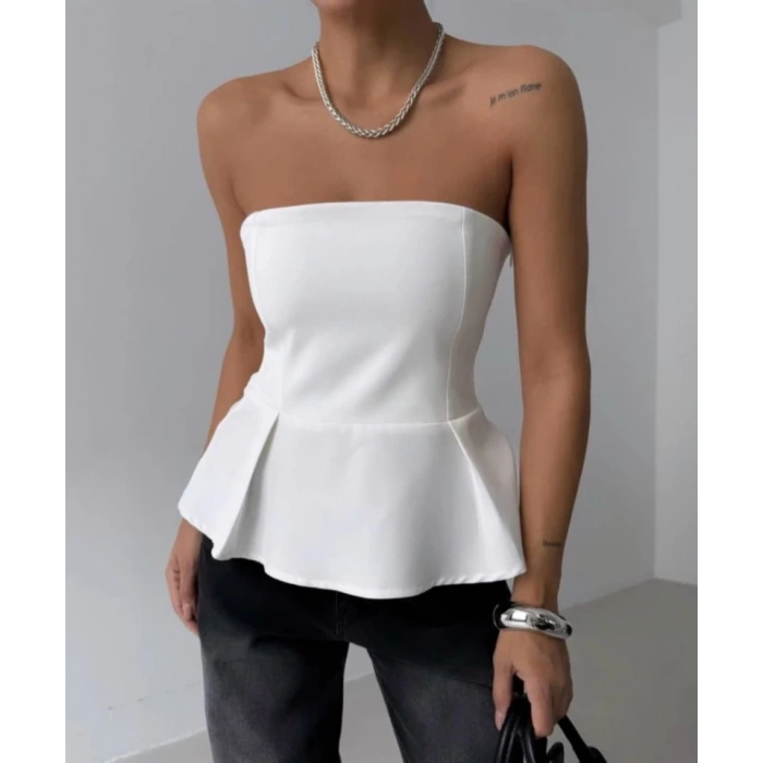 Pileli Straplez Bluz