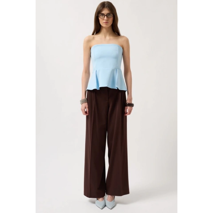 Pileli Straplez Bluz