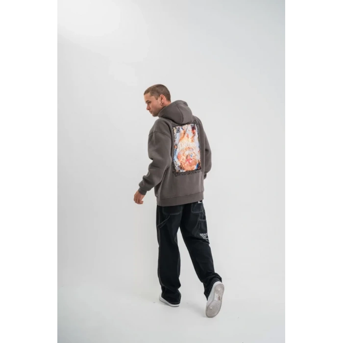 POLIZEI Premium Kalite Kapşonlu Dijital Patchli SweatShirt - Füme