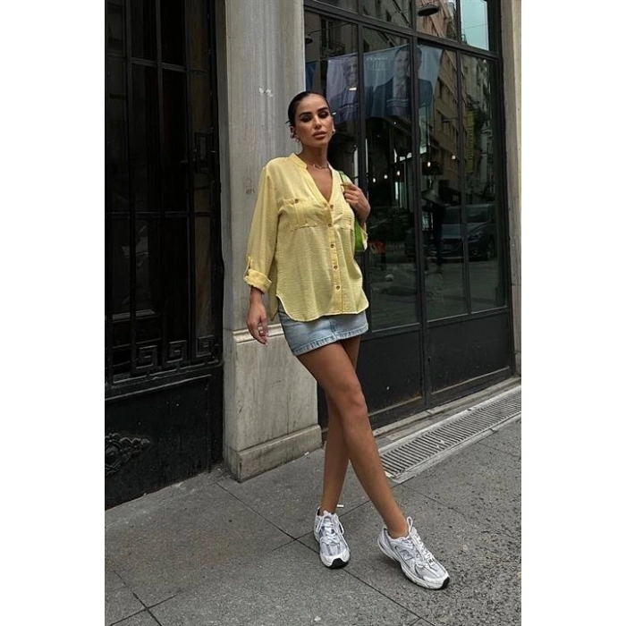 Poulina Flamlı Keten Gömlek 3257-08