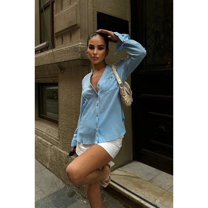 Poulina Flamlı Keten Gömlek 3257-08