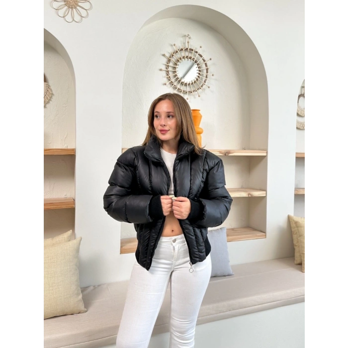 Puffer kısa mont siyah st25534