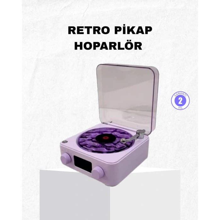 Retro Pikap Hoparlör Bluetooth AUX USB Type-C Projektörlü 360° Sesli Taşınabilir