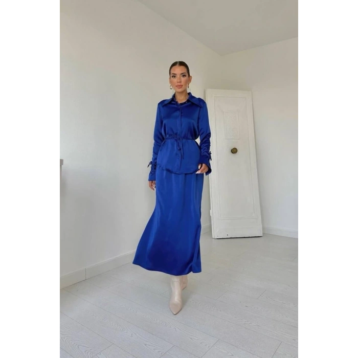 Saks Biyeli Gömlek Ve Etek Takım