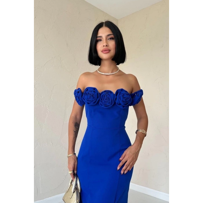 Saks Madonna Yaka Güllü Elbise