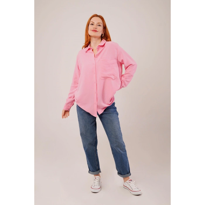 Salaş Kesim Cepli Pembe Gömlek
