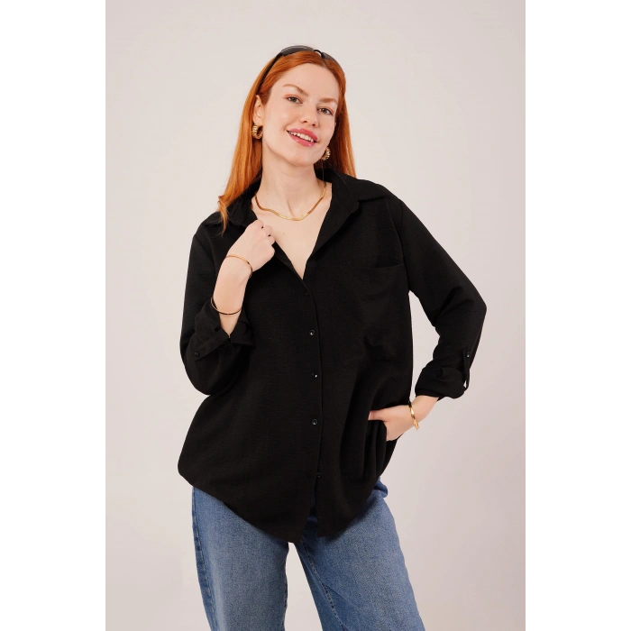 Salaş Kesim Cepli Siyah Gömlek