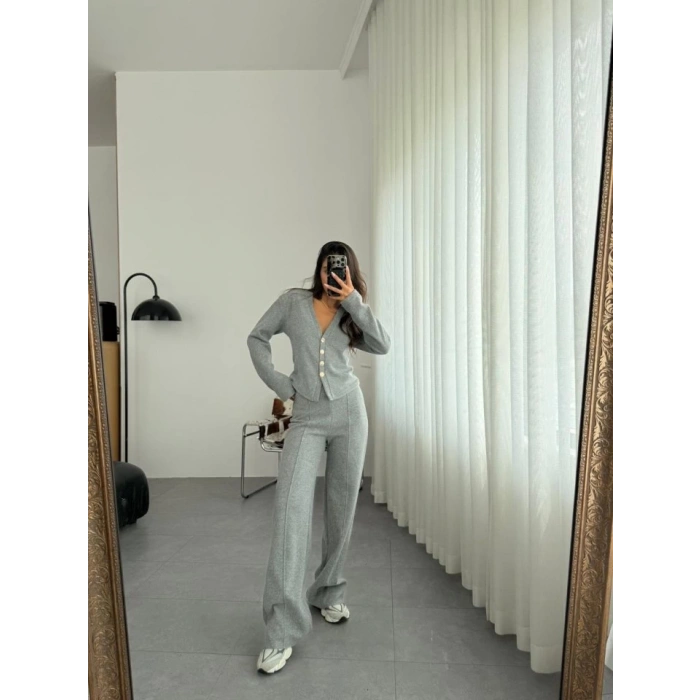 Selanik Kumaş Ön Düğmeli Ceket Çımalı PantolunTakım