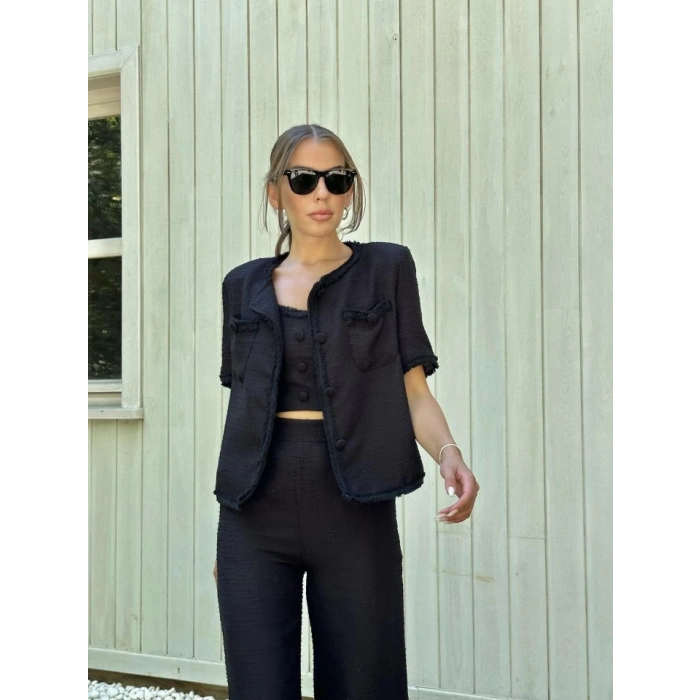 Siyah Askılı Büstiyer Ceket Ve Pantolon Takım