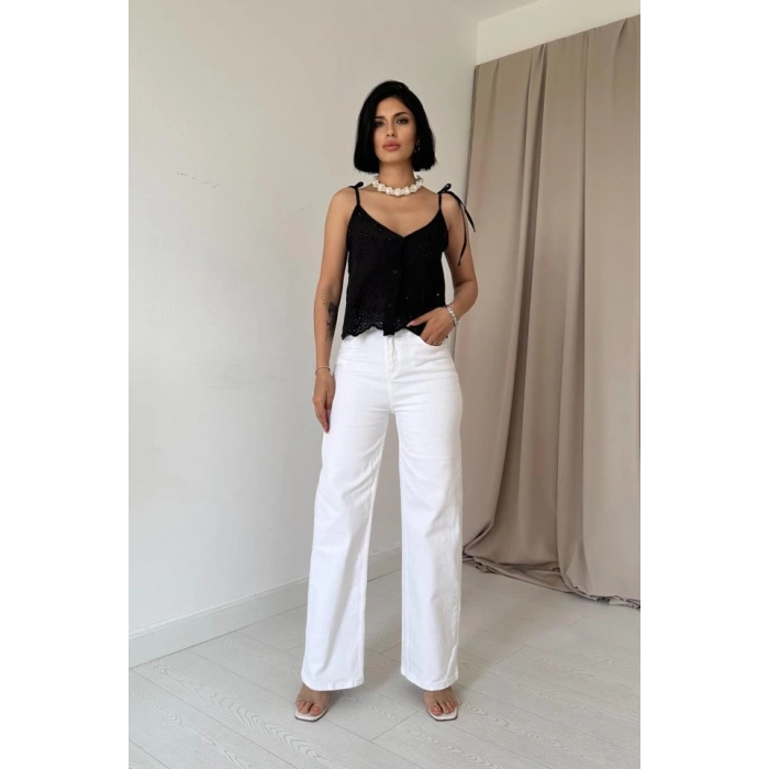 Siyah Bağcıklı Brode Bluz