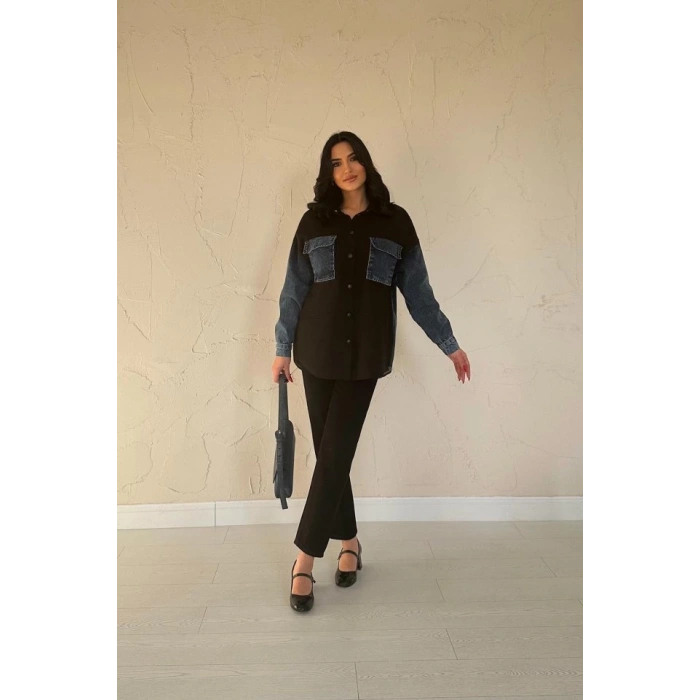 Siyah Kot Garnili Ceket