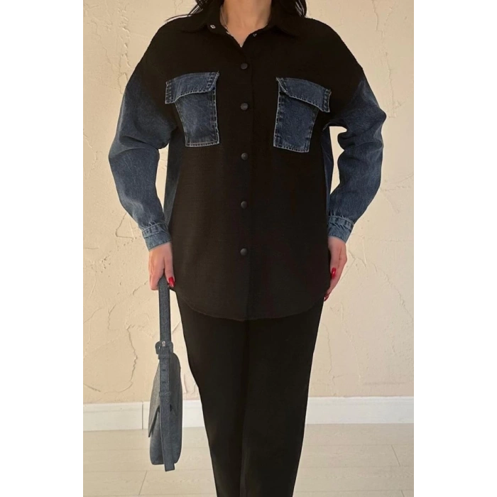 Siyah Kot Garnili Ceket