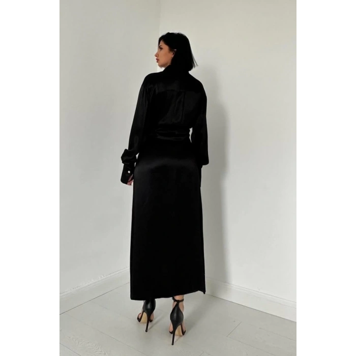 Siyah Kuşaklı Gömlek Elbise