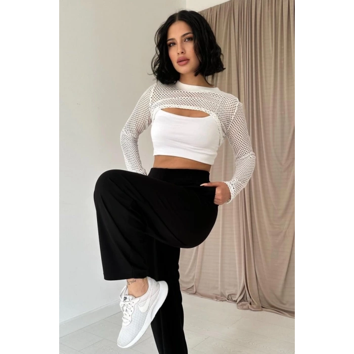 Siyah Pensli Lastik Detaylı Pantolon