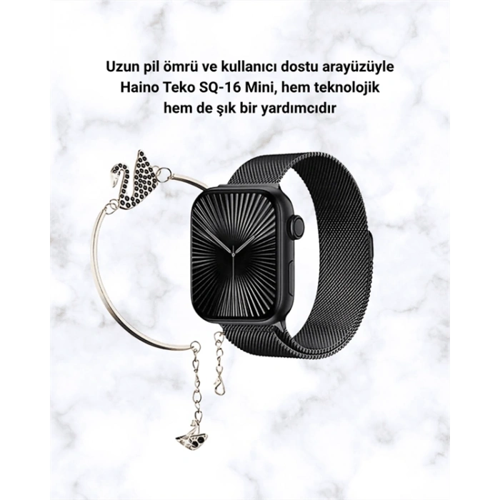 SQ-16 Mini Series 10 Akıllı Saat | Şık ve Hafif Tasarım, 3 Kordon Seçeneği