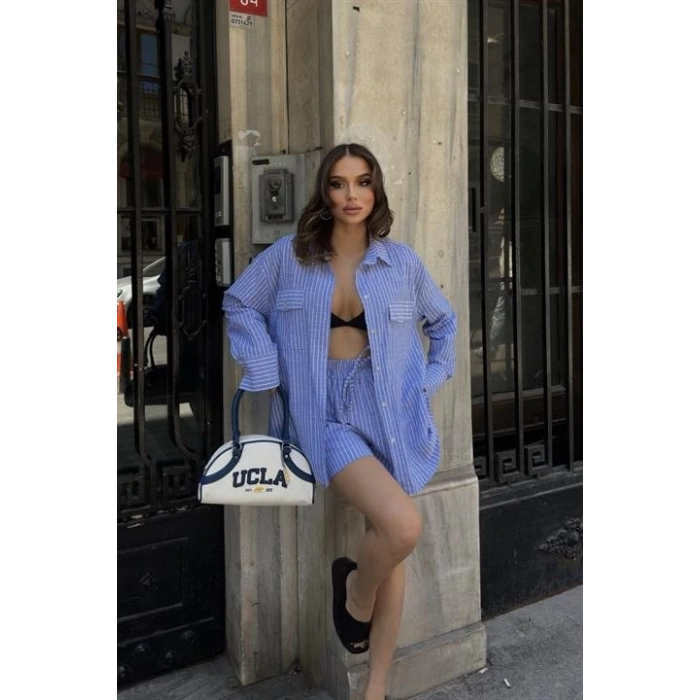 Stacy Çizgili Şort Takım 9801-0025