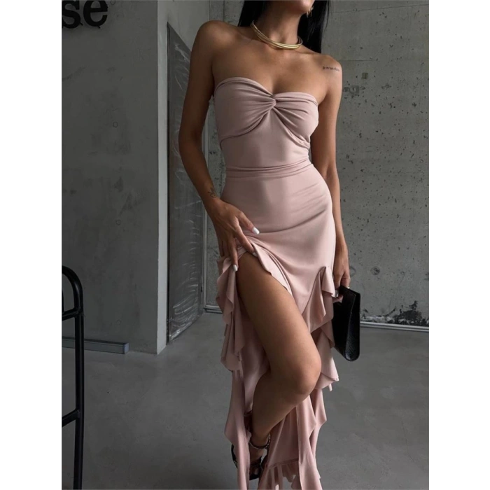 STRABLEZ SANDY ELBİSE YANLARI KATLI - Bej