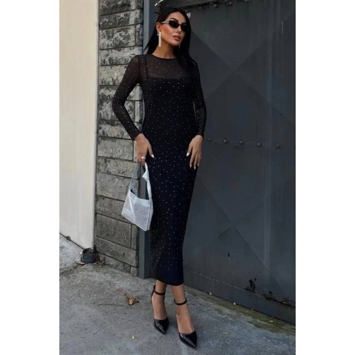 Taş İşlemeli Premium Tül Elbise 2829