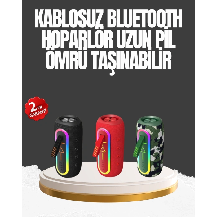 Taşınabilir Şarjlı Bluetooth Hoparlör Güçlü Bas