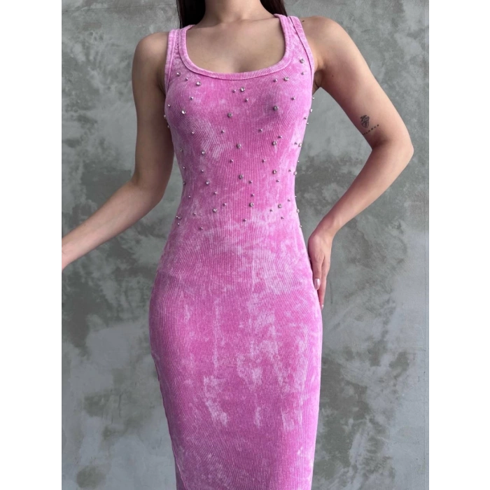 Taşlı askılı elbise