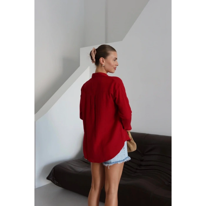 Tek cepli müslin gömlek bordo pt