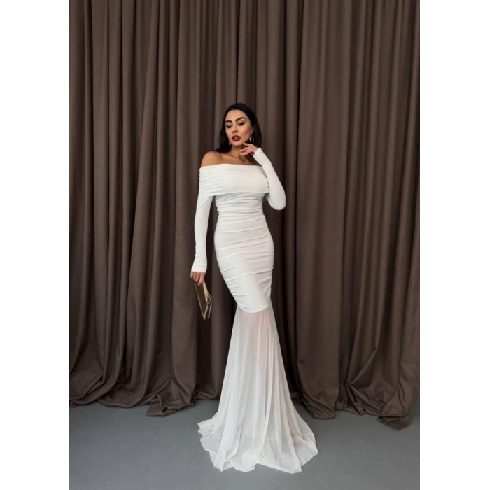 Tül Detaylı Straplez Elbise