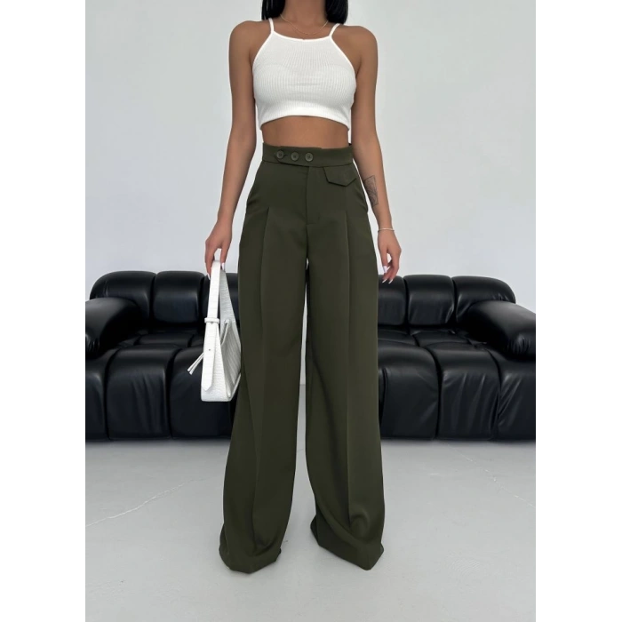 Üç Düğme Detayli Palazzo Pantolon