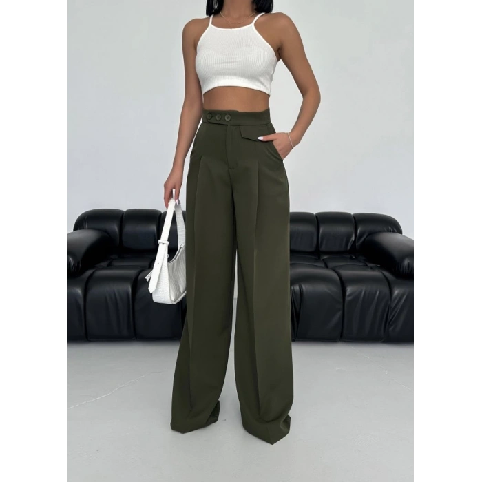 Üç Düğme Detayli Palazzo Pantolon