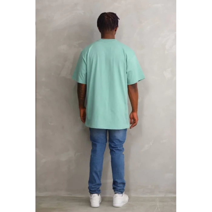 Unisex Baskılı Oversize T-Shirt - Mint Yeşili