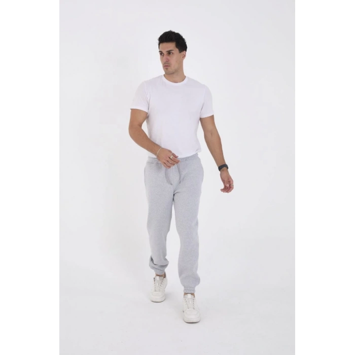 Unisex Kışlık Üç İplik Lastikli Eşofman Pantolon - Gri