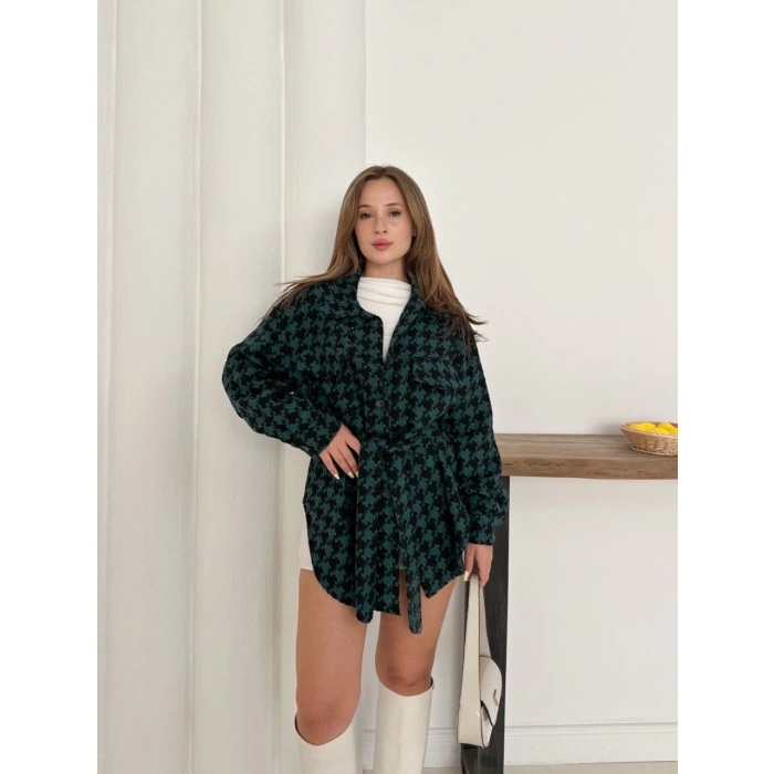 Uzun kaşe gömlek petrol yeşili st255812